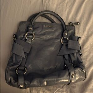 Miu Miu Charcoal Leather Tote